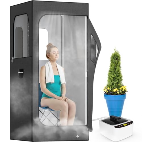 Adamson Portable Sauna for Home Use – Indoor Sauna Box for Relaxation and Easy Folding Home Setup - Personal Full Body Steam Tent with 2.6L Steamer & Foldable Chair – 2.6’ x 2.6’ x 5.9’ - Nylon Black