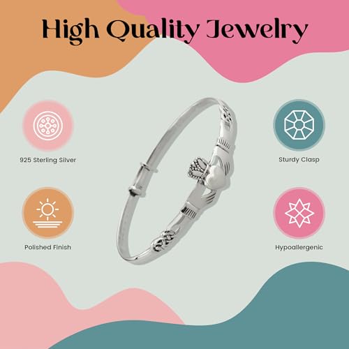 FashionJunkie4Life 925 Sterling Silver Irish Claddagh Celtic Knot Bangle Bracelet3