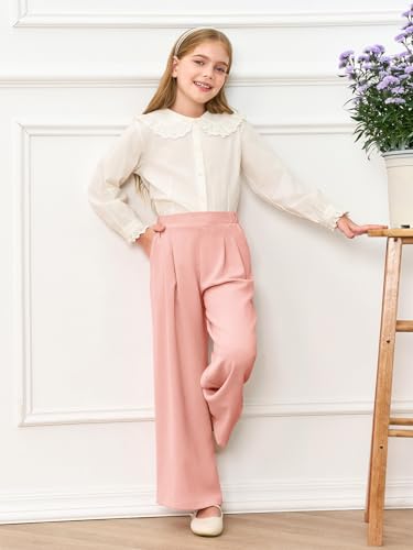 Image of Haloumoning Girls Uniform Pants Kids Wide Leg Dress Pants 5-14 Years