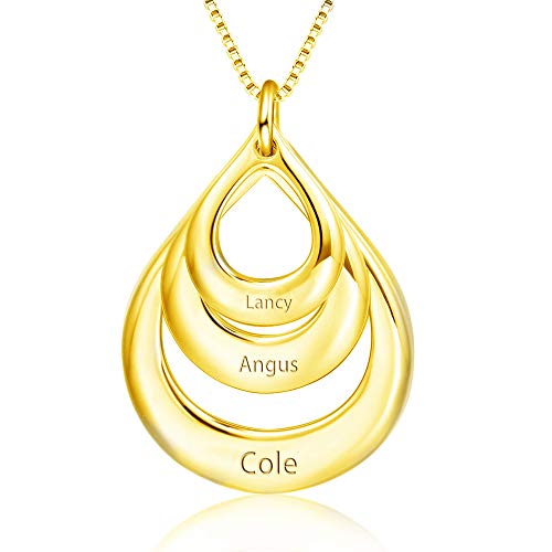 BINKILA Personalized Necklaces with 3 Names - Custom Family Name Necklaces - Engraved Custom Made Jewelry Pendant Gift for Mother Day (Gold)