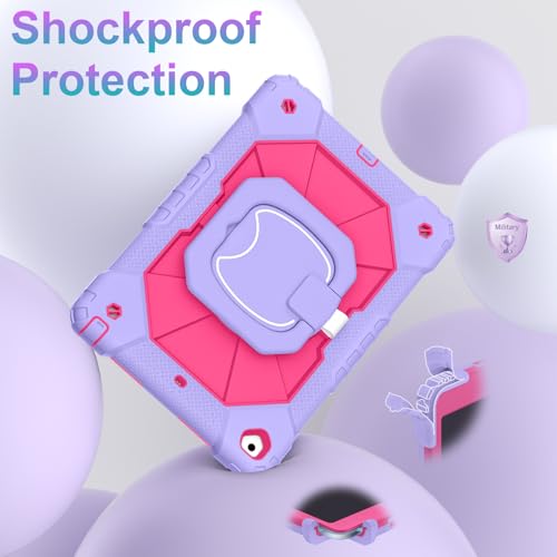 Image of Auizotl Case for iPad 9th /8th /7th Generation 10.2 Inch iPad Case 9th Generation with Screen Protector /Rotate Stand /Pen Holder,Military Grade Shockproof i Pad 9th /8th /7th Gen Cases,Purple Pink