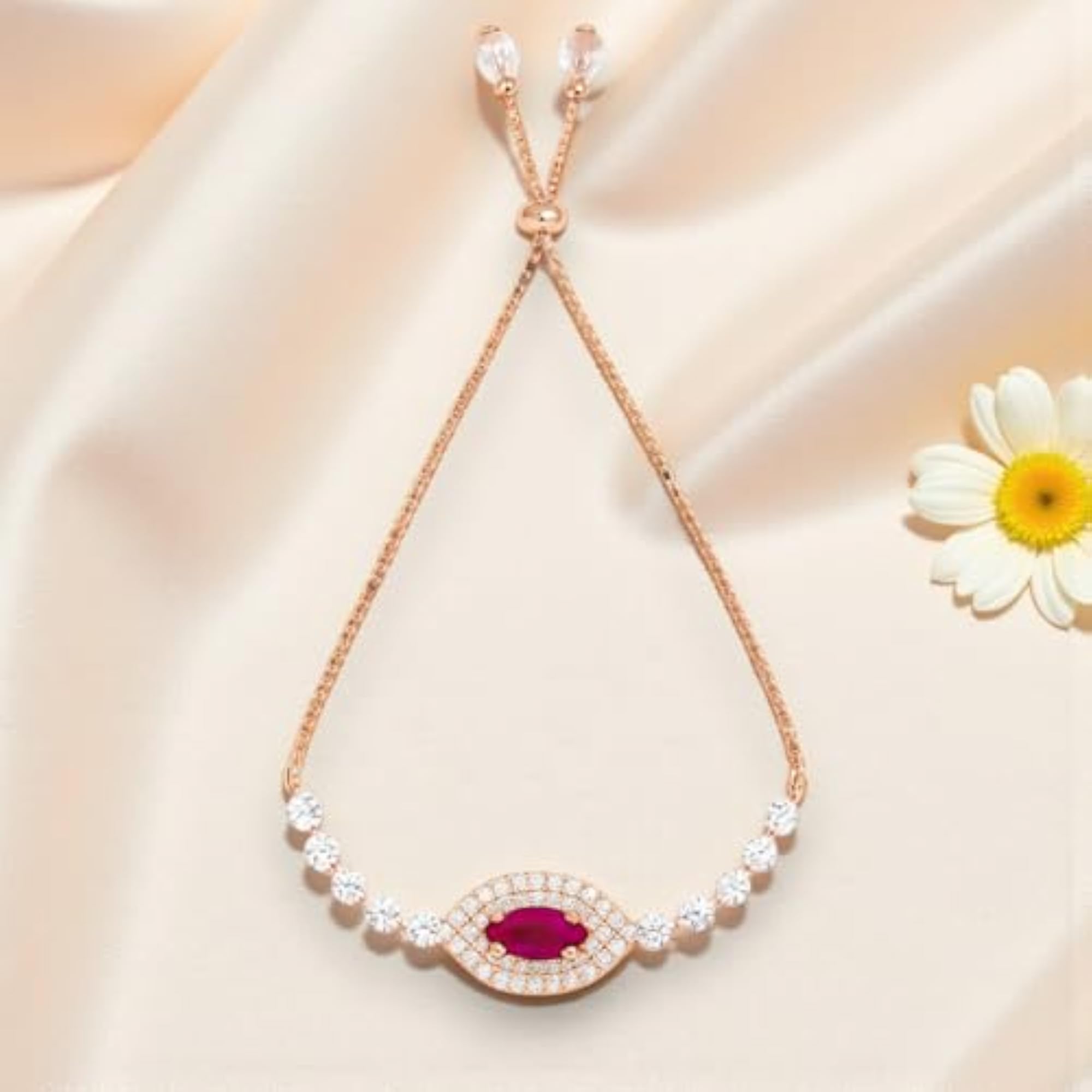 Rose-Gold Tone Marquise Crystal Adjustable Bracelet, Stylish Charm