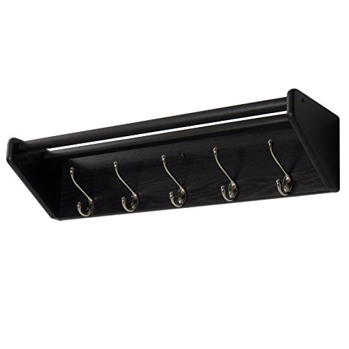 Wooden Mallet, Nickel, Black 5 Hook Shelf Cover