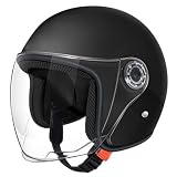Casco Scooter Uomo, Casco Aperto con Visiera, Caschi protettivi Multistrato per Uomo e Donna, Lente Antiappannamento, Nero