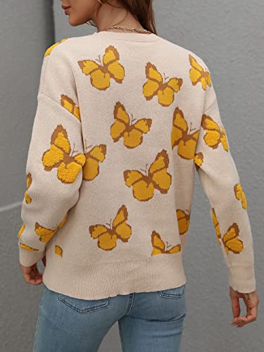 Image of JUNBOON Women's Casual Leopard Print Knitted Pullover Sweaters Long Sleeve Crew Neck Jumper Tops
