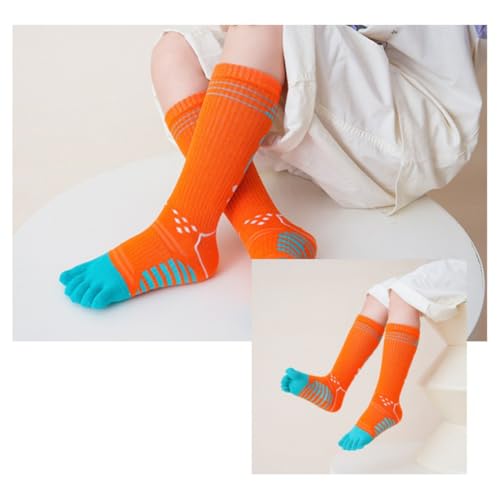 5 Pairs Boys Girls Over the Calf High Tube Socks Cotton Sports Five Finger Socks Slouch Socks for Kids Age 6-152