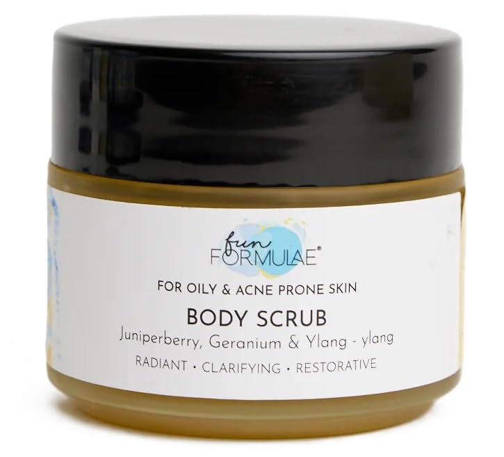 Fun Formulae Body Scrub for Oily and Acne-Prone Skin, 100ml - Infused with Juniper Berry, Geranium, and Ylang-Ylang Essential Oils