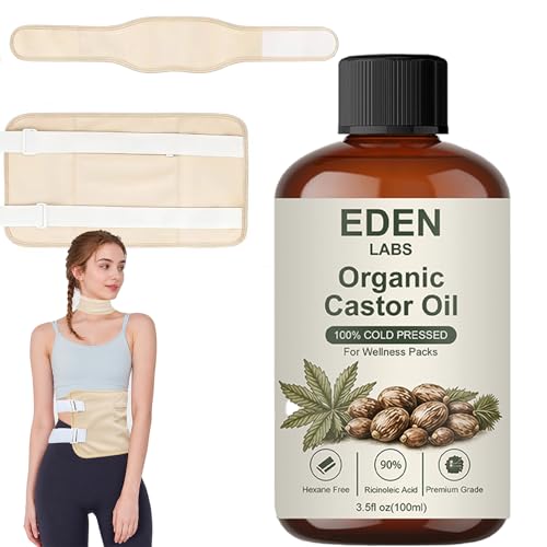 Pack Bundle Organic Castor Oil Cold Pressed Adjustable Reusable Pack Wraps-Durable Comfortable Castor Oil Patches for Liver Detox Stomach Neck Foot & Entire Body Castor Oil Pack Wrap (1PCS)