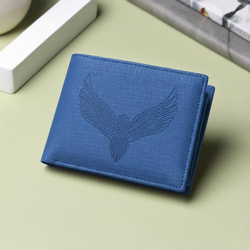 Image of VEMILIO Vegan Leather Wallet for Men | Eagle Print Embossed Premium Bifold Wallet | 3 Card Slots | 2 Cash Compartments | 1 Coin Pocket & 2 Secret Slots | Stylish, Durable & Gift for Men (Eagle, Blue)