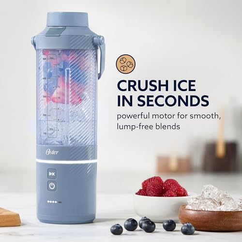 Oster GoMax Portable Blender, 20 oz Cordless Personal Blender for Smoothies & Shakes, USB-C Rechargeable, Anti-Jam Reversible Blade, Leak-Proof Travel Lid, Dishwasher Safe Parts, BPA-Free, Blue by Oster - Used condition - Image 5