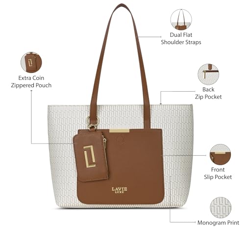 Image of Lavie Luxe Women's Monogram Bliss Tote Handbag | Tote Bag For Work | Ladies purse | Stylish Shoulder Bag | Gift For Women