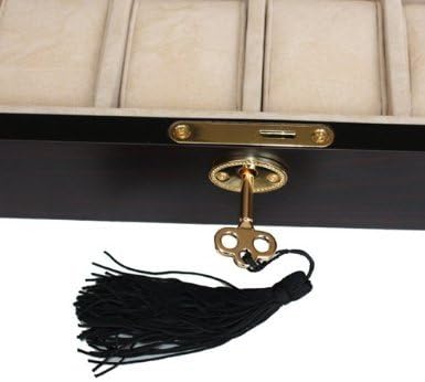 Elegant Ebony Wood Watch Display Case Box with Lock and Key for 12 Watches