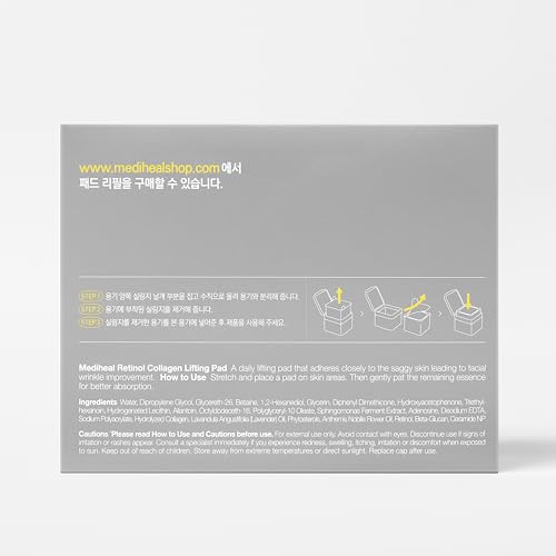 Image of MEDIHEAL Toner Pads - Retinol Collagen Lifting Pad (100 counts) for Skin Rejuvenation & Firming - Lifting Pads for Enhancing Skin Texture - Vegan Stretchable Lifting Fabric, Korean Skin Care