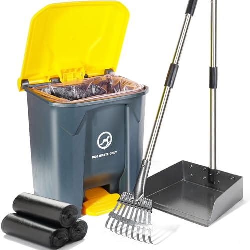 Outdoor Dog Poop Trash Can with Pooper Scooper & 60 Free Poop Bags -15 L/4 Gallon Dog Waste Trash Can Pet Waste Disposal Station with Inner bucket - Metal Dog Pooper Scooper Great for All Sized Dogs