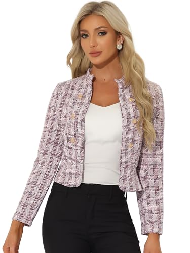 Blazer court pour femmes tweed haut de gamme rose Allegra K Medium