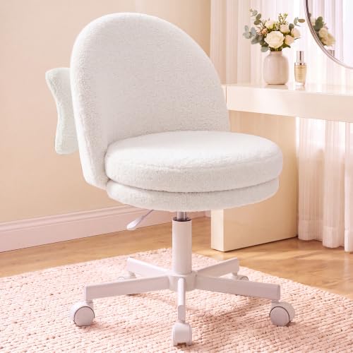 GTPLAYER Velvet Tall Office Chair with Wheels Vanity Chairs with Back, Versatile Height Use: Office to Bar Stools Small Ergonomic Comfy Armlees Computer Desk Chair with Bow Lumbar Pillow for Gift