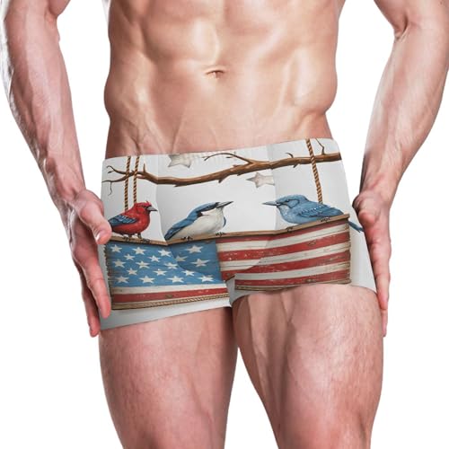 July 4th Independence Day American Flag Bird Mens Swim Trunk Swimwear Swim Brief Square Leg Board Short S S04073602