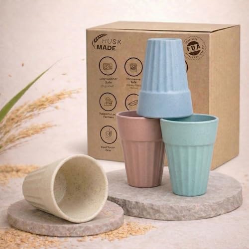 Image of Eco-Friendly Tea Cup Set of 4 | Kulhad Style Coffee & Tea Mugs | 140 ml Unbreakable, Stain-Free, Heat Resistant, Reusable, Microwave Safe | Rice Husk & Bamboo Fibre | Pastel Multi-Color