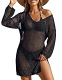 SOCIALA Swim Cover Up for Women Side Split Beach Cover Up Summer Crochet Dress Bikini Swimsuit Bathing Suit Cover Up Black L