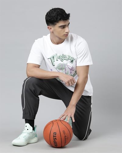 Image of XTEP Men's Basketball T-Shirt, Classic Loose-Fit Gym Tee in Premium Cotton with Basketball Logo, Casual Sports T-Shirts for Men