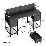 Huuger 47 inch Computer Desk with 4 Drawers, Gaming Desk with LED Lights & Power Outlets, Home Office Desk with Large Storage Space for Bedroom, Work from Home, Black - Image 2