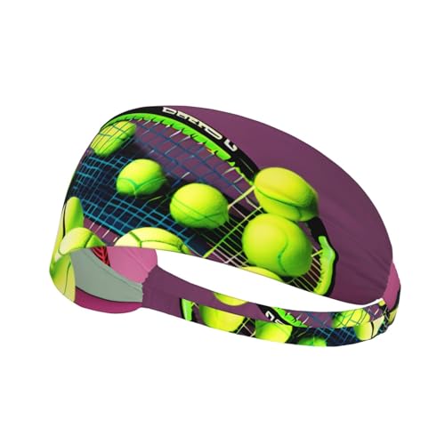 Elastic Sports Headband Hairband BROLEO Funny Tennis Racquets and Tennis Balls Printing Quick Drying, Moisture Wicking