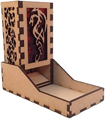 Dragon Mini Dice Tower v4 Red Acrylic Window Laser Cut MDF Unique Gift