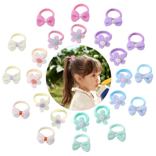 Image of BendJoy 24 Pcs Kids Hair Ties Set, Colorful Cute Hair Elastics with Soft Stretch for Girls | Butterfly & Flower | Gentle for Babies | No-Snag | Ponytail Holders | Everyday Hair Styling