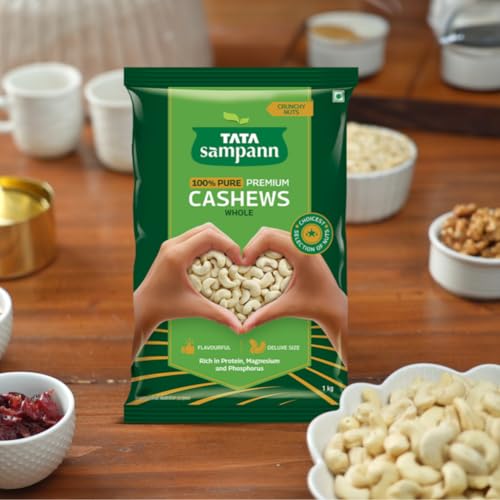 Tata Sampann Pure Cashews Whole, Kaju, 1 Kg, Nutritious & Delicious, Rich In Protein, Magnesium & Phosphorus, Deluxe Size & Crunchy Nuts