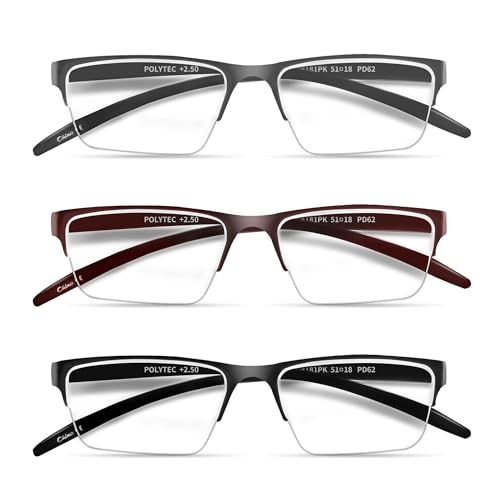 EYESPEX 3 Pack Reading Glasses Men Women Half Rim Reading Galsses,Lightweight Stylish Reader Anti Scratch Unisex Fashion Eyeglasses