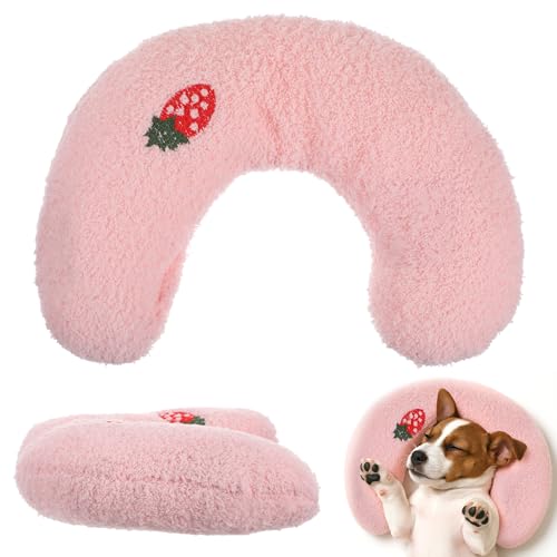 U-Shaped Pillow for Pets Soft and Fluffy Pet Calming Pillow Half Donut Cuddler with Cute Embroidery Pattern can Support Pets Neck Machine Washable Suitable for Cats Dogs and Other Pets