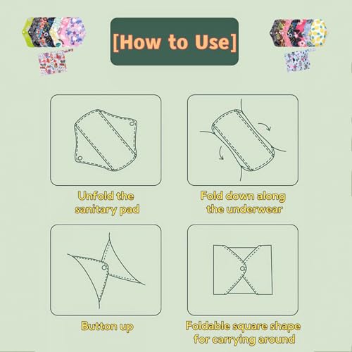 Image of Reusable Waterproof Sanitary Napkin Set,Overnight Reusable Washable Menstrual Pads,8pcs /Set,Pack of 7+1 Storage Bag