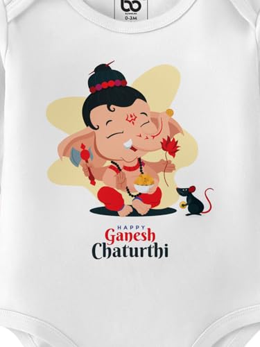 Image of BONKIDS Baby Kids Cotton Stretch Leotard Vibrant Ganesh Idol with Ganapati Bappa Morya Print