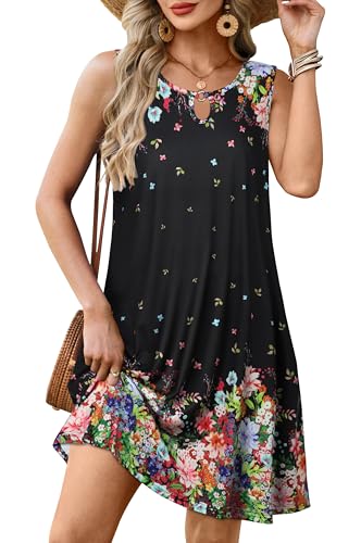 Image of Summer Dresses for Women 2026 Casual Sleeveless Sundress Floral Loose Fit Beach Cover Up with Pocket