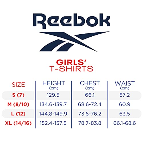 Reebok Girls' T-Shirt - 2 Pack Short Sleeve Fashion Tee Kids Clothing Multipack, Size 7, Carmine Rose/White #TOP6