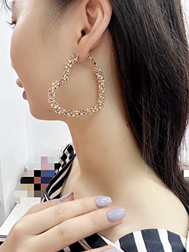 Shiny Big Heart Hoop Earrings for Women Girls Boho Rhinestone Wrapped Huggie Hoops Dangle Earring Lightweight Comfortable Sparkle Wedding Christmas Birthday Jewelry Gifts 50mm2