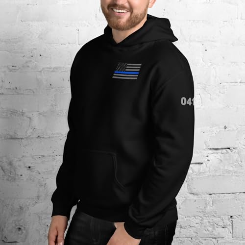 Custom Thin Blue Line USA Vertical Flag Police Hoodie, Personalized Police Officer Hoodie with Last Name & Badge Number Ideal Retirement Cop Hoodie Gift for Male and Female Officers (Hoodie)4