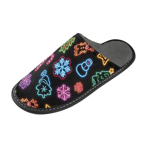 Slippers for Women Neon Christmas Tree Snowman Five-pointed Star Pattern Soft Winter Warm Shoes Indoor Outdoor Non-Slip House Travel Slippers2