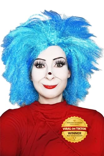 ALLAURA Compatible with Thing 1 & Thing 2 Wig – Funky Blue Wig for Men & Women – Crazy Hair Costume Accessory for Bim, Ben, Rick-Inspired Cosplay, Halloween, Seuss Characters, One Size Fits All