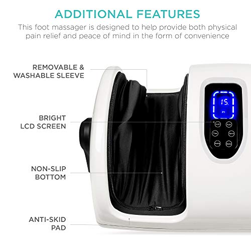 Image of Best Choice Products Shiatsu Foot Massager with Heat for Plantar Fasciitis & Neuropathy, Kneading Foot & Calf Massager with Remote, 360 Adjustable Handle, Rolling & Compression Massage - White