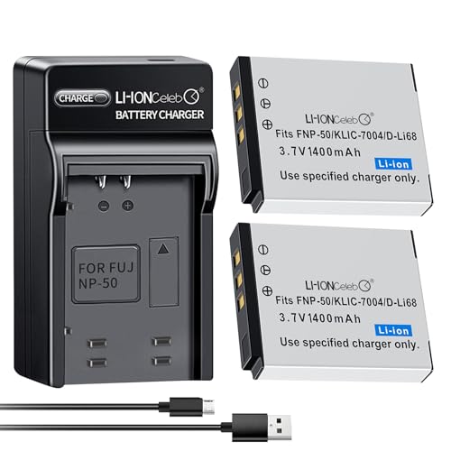 NP-50 D-Li68 Replacement Battery (2 Pack) +Quick Charger Set Compatible with Fujifilm FinePix F820EXR 37V 1400mAh High Performance Compatible Camera Battery 2023IN by Li-ion Celeb - Used condition - CA$26.22