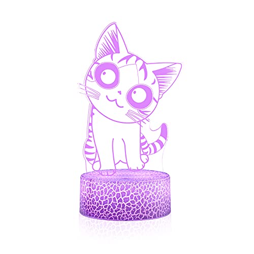 3D Illusion Night Light Desk Lamp, 7 Colors Auto Gradual Changing USB Powered LED Lights with Touch Switch for Kids Gifts Home Decoration (3D Cat Light)