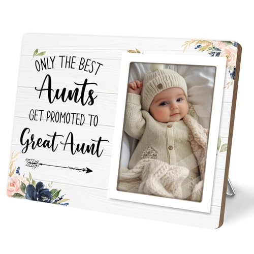 KLYTINK Aunt Gifts Wooden Photo Frames, Funny Pregnancy Announcement Picture Frames, Only The Best Aunts Get Promoted To Great Aunt, Aunt Gifts For Birthday Christmas (White-Great Aunt)