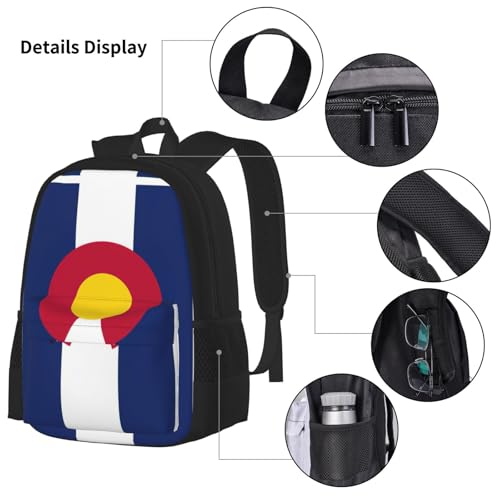 Colorado State Flag Print 3 Piece Backpack Set, Laptop Daypack, Lightweight Bookbag Set With Lunch Bag Pencil Case4