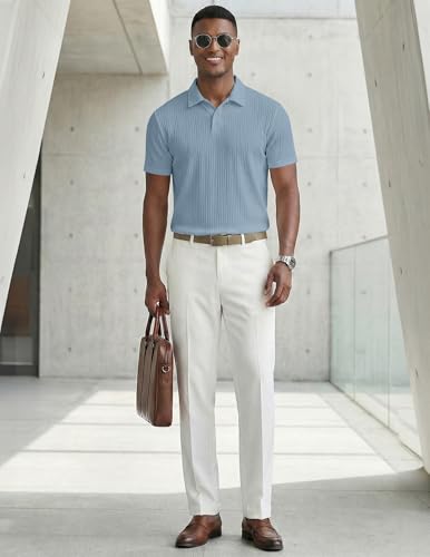 Camisetas polo informales para hombre JMIERR 2026, de punto elástico con textura estilo 'old money', manga corta miniatura 3
