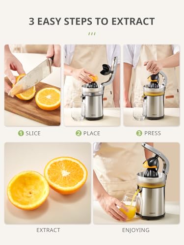 Image of Electric Citrus Juicer Squeezer, Orange Juicer with Two Interchangeable Cones, Suitable for orange, lemon and Grapefruit, Brushed Stainless Steel, Easy to Clean and Use (Stainless Steel)