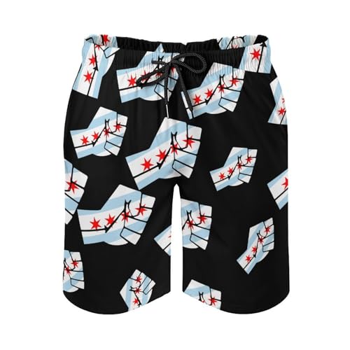 Chicago Flag Resist Mens Swim Trunks Quick Dry Board Shorts Beach Swimwear Bathing Suits2