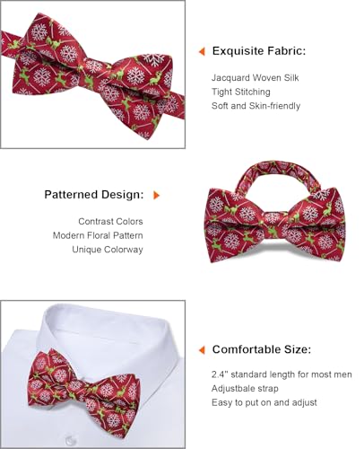 Image of YourTies Christmas Bow Ties for Men Silk Red Pre-tied Adjustable Xmas Bowties Woven Party Holiday Festival New Year
