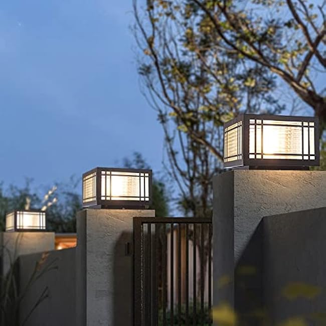 SLAWA Outdoor Post Cap Lights - Modern Square Fence Pillar Lamps with Stainless Steel Housing - Waterproof Lawn Column Cap Lamp for Courtyard and Deck