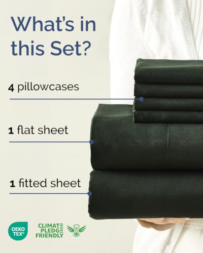 Image of King 6 Piece Bed Sheet Set - Breathable & Cooling Sheets - Forest Green
